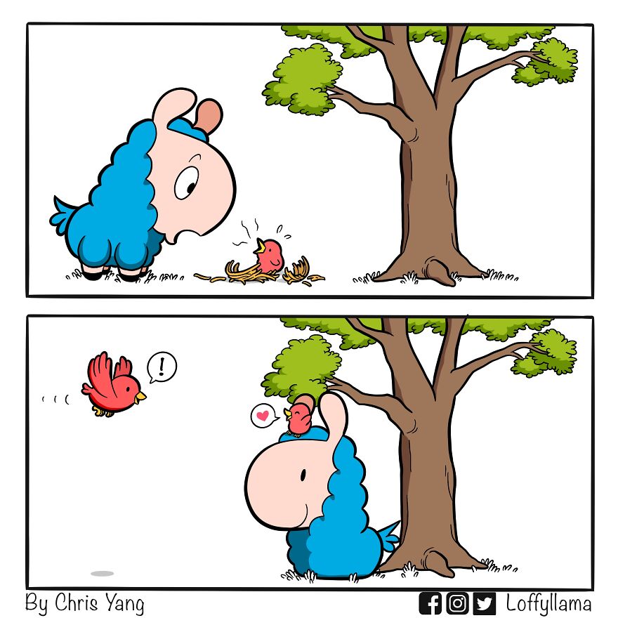 Loffyllama Comic About Helping A baby Bird