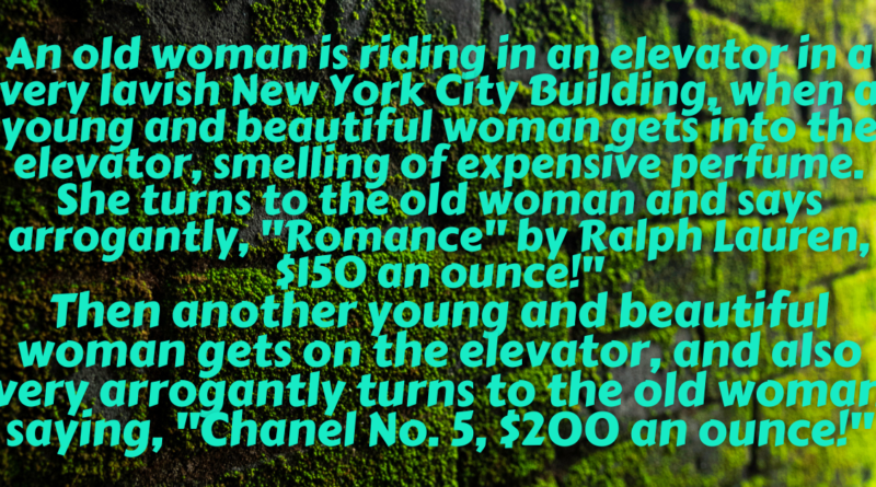 An Old Woman Is Riding In An Elevator