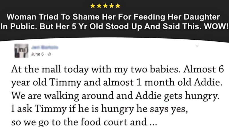 Lady Tells Mother To Breastfeed In Bathroom But This 5 Yr. Old Defends His Mom. This Is Gold.
