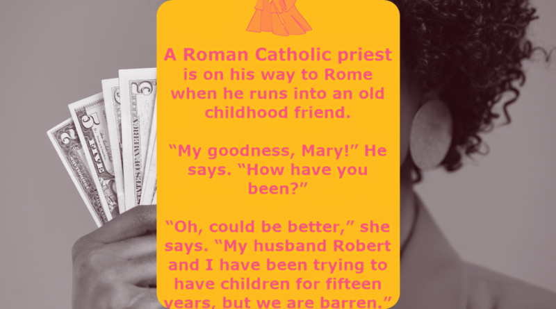 The priest offers to light a candle for her.