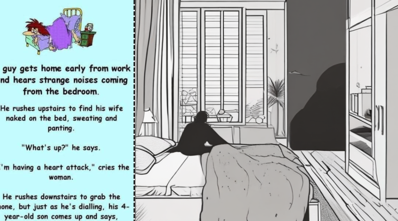 Man comes home early and panics when he hears his wife moaning from the bedroom